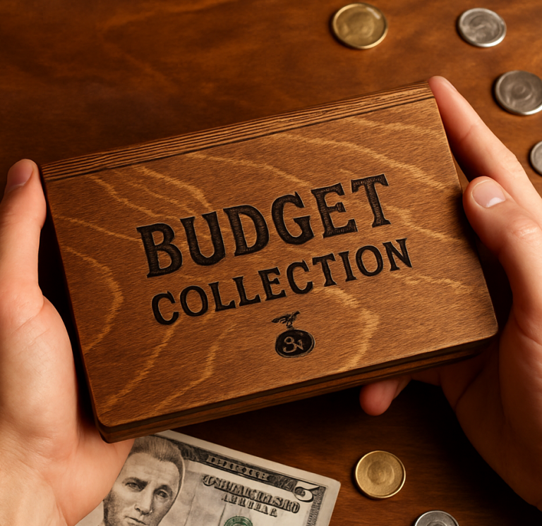 Illustration d’une boîte en bois pour gérer ou organiser un budget dédié à une collection.